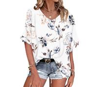 WNEEDU Camisetas Mujer Manga Corta Verano tee Shirt Suelto Oversized T Shirt Verano Casual S-3XL