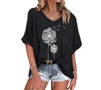 WNEEDU Camisetas Mujer Manga Corta Verano tee Shirt Suelto Oversized T Shirt Verano Casual S-3XL
