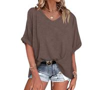 WNEEDU Camisetas Mujer Manga Corta Verano tee Shirt Suelto Oversized T Shirt Verano Casual S-3XL