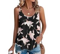 WNEEDU Camisetas sin Mangas de Verano para Mujer Chalecos Top Loost Fit Camisas Casuales Chaleco Bordado con Ojales Blusas Cami Camisola Gloria Matutina S
