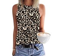 WNEEDU Camisetas sin Mangas para Mujer básica de Verano Negro Leopardo M