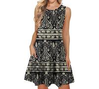 WNEEDU Grande Boho Vestidos de Playa de Verano para Mujer Camiseta de Tanque sin Mangas Vestido de Sol con Bolsillos