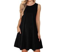 WNEEDU Grande Boho Vestidos de Playa de Verano para Mujer Camiseta de Tanque sin Mangas Vestido de Sol con Bolsillos