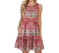 WNEEDU Grande Boho Vestidos de Playa de Verano para Mujer Camiseta de Tanque sin Mangas Vestido de Sol con Bolsillos