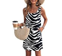 WNEEDU Vestido de Verano de Las Mujeres sin Mangas Tanque Playa encubrimientos U Cuello cordón Vestidos Cebras M