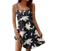 WNEEDU Vestido Mujer Verano Sin Mangas Ligero con Tirantes Finos Corto hasta la Rodilla Cuello Vestidos Redondo Informal Gloria mañana 2XL