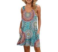 WNEEDU Vestidos Mujer Casual Playeros Verano Vestido Corto Sin Mangas Cuello en V con Bolsillos