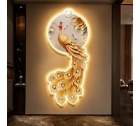 WNGJZZYC Escultura de Pared de Pavo Real 3D, Decoración de Pared de Paisaje con Luz LED, para Colgante de Pared en Salón y Oficina(Yellow,60x140cm/24x55in)