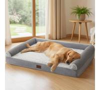 Camas ortopédicas para perros extragrandes, cama para mascotas XL de espuma viscoelástica impermeable con lados, antideslizante y con funda extraíble lavable, color gris