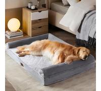 Camas ortopédicas para perros extragrandes, cama para mascotas XL de espuma viscoelástica impermeable con lados, antideslizante y con funda extraíble lavable, color gris