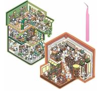 Wnqou 2 Sets de pegatinas 3D de bricolaje de la casa y grandes pegatinas 3D en miniatura simulada escena de la cabaña - dibujos animados lindos para adultos y niños, diversión Panda Cottage