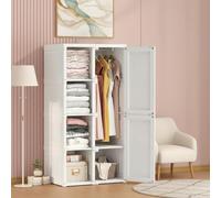 Wnvivi Armario moderno blanco con luces LED y puertas de vidrio,Armario con barra para colgar y 2 cajones continuos,Armario de dormitorio para dormitorio habitación de los niños, armario (blanco C)