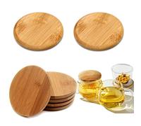 Wnvivi Juego de 6 tapas de bambú reutilizables, tapas de conservas de madera natural para latas de cerveza, tazas de cerámica de vidrio, interior de 73 mm, exterior de 82 mm,
