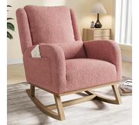 Wnvivi Mecedora, sillón de salón con cojín acolchado, bolsillo lateral y reposabrazos, mecedora de lino, sillón de lactancia, silla mecedora para jardín, sala de estar, (rosa - A)