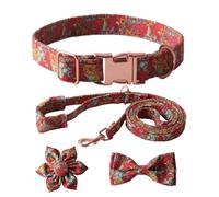 WNXGNHO Conjunto De Collar para Perro Correa Y Corbata a Completo con Un Colorido Lazo con Estampado Floral para Mascotas Excelente Entre La Multitud Niña para Perros Grandes Tela