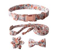 WNXGNHO Conjunto De Collar para Perro Correa Y Corbata a Completo con Un Colorido Lazo con Estampado Floral para Mascotas Excelente Entre La Multitud Niña para Perros Grandes Tela