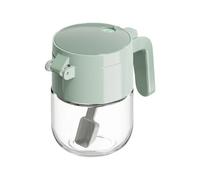 WNXGNHO Dispensador de sal de cocina multifuncional, tarro de vidrio con cuchara medidora y asa, contenedor de condimentos a prueba de hidratación, contenedor de sal transparente con tapa