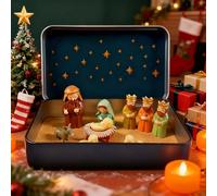 Woalopted Belén Navideño De Lata, Figura para Nacimiento De Navidad, Pequeño Belen En Caja De Lata, Decoración del Nacimiento De Jesús De Tamaño De Bolsillo