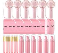 Woanger Kit de 24 abanicos de pestañas recargables de mano USB, mini ventiladores portátiles para pestañas, cepillo de champú vacía, bolsa con cordón para el cuidado de pestañas, recuerdos de boda