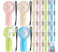 Woanger Paquete de 24 mini ventiladores de mano a granel con cuerda para colgar, ventiladores portátiles de pestañas, pequeños ventiladores de refrigeración personal para bodas, viajes, maquillaje
