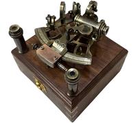 WOANIN Sextante náutico de latón vintage antiguo Astrolabio | Instrumento de navegación marítima con caja de madera | Herramienta de navegación celestial con 2 telescopios adicionales | Decoración
