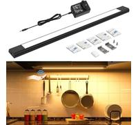 WOBANE 60 cm Led Cocina Bajo Mueble, Regulable Barra Luz Armario con Sensor sin Contacto, Luces Cocina Debajo Mueble Enchufable, Luz Led Adhesiva para Estanteria, Blanco Cálido 2700K, Negro