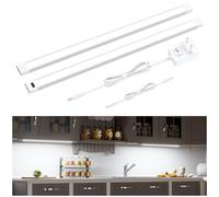 WOBANE Led Cocina Bajo Mueble 120 cm, Regulable Barra Luz Armario con Sensor sin Contacto 2 x 60 cm, Luces Cocina Debajo Mueble con Enchufe 24V, Luz Led Adhesiva para Estanteria, Blanco Frío 6000K