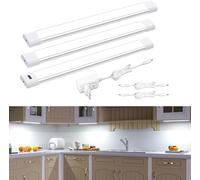 WOBANE Luz LED Cocina Bajo Mueble, 3 x 30cm Regulable Barra Led Armario con Sensor sin Contacto, Luces Cocina Debajo Mueble con Enchufe, Luz Led Adhesiva para Gabinete,Estanteria, Blanco Frío 6000K