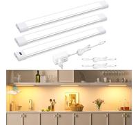 WOBANE Luz LED Cocina Bajo Mueble, 3 x 30cm Regulable Barra Led Armario con Sensor sin Contacto, Luces Cocina Debajo Mueble con Enchufe, Luz Led Adhesiva para Gabinete,Estanteria, Blanco Cálido 2700K