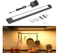 WOBANE Luz Led Cocina Bajo Mueble Negro, 30 cm Regulable Barra Luz Armario con Sensor sin Contacto, Luces Cocina Debajo Mueble Enchufable, Luz Led Adhesiva para Encimera Cocina, Blanco Cálido 2700K