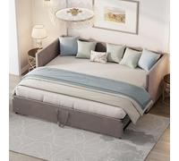 WOBOPCG Cama de día 90/180 x 200, sofá cama multifuncional, extensible 90/180 x 200, cama tapizada con somier, cama funcional juvenil individual, sin colchón (gris+terciopelo-A)