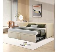 WOBOPCG Cama de día 90/180 x 200, sofá cama multifuncional, extensible 90/180 x 200, cama tapizada con somier, cama funcional juvenil individual, sin colchón (beige+terciopelo-A)