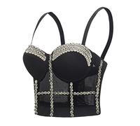 Woboren Push up Corsé Bustier Crop Top para mujer Gothic Punk Rhinestone Diamond Corset Clubwear Tops (Negro, M)