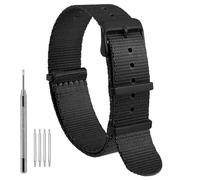 WOCCI 16mm Militar Correa Reloj de Nailon, Correa de Nailon de Una Sola Pieza para Hombre y Mujere, Hebilla Negra (Negro)