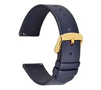 WOCCI 18mm Fina y Plana Correa de Piel para Reloj Inteligente con Hebilla Dorada (Azul Oscuro)