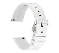 WOCCI 18mm Fina y Plana Correa de Piel para Reloj Inteligente con Hebilla Plateada (Blanco)