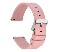 WOCCI 18mm Fina y Plana Correa de Piel para Reloj Inteligente con Hebilla Plateada (Rosa Claro)
