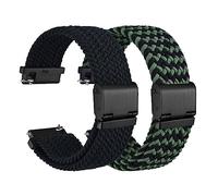 WOCCI 18mm Tejido Nylon Correa Reloj para Hombre y Mujer, 2 Piezas Bandas de Repuesto (Negro+Verde Negro)