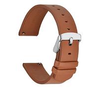 WOCCI 20mm Fina y Plana Correa de Piel para Reloj Inteligente con Hebilla Plateada (Marrón)