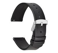 WOCCI 20mm Fina y Plana Correa de Piel para Reloj Inteligente con Hebilla Plateada (Negro)