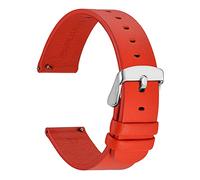 WOCCI 20mm Fina y Plana Correa de Piel para Reloj Inteligente con Hebilla Plateada (Rojo)