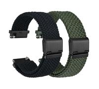 WOCCI 22mm Tejido Nylon Correa Reloj para Hombre y Mujer, 2 Piezas Bandas de Repuesto (Negro+Verde Caqui)