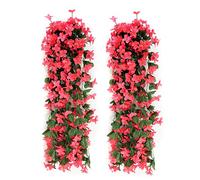 wocpvm 2 Unidades de 70 cm de Flores Artificiales, violetas, Flores Artificiales Colgantes de Hiedra Artificial con Rosa roja, Flores Artificiales para decoración de Oficina, hogar, jardín, Fiesta
