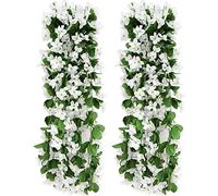 wocpvm 2 unidades de 70 cm de hiedra artificial con flores blancas, flores artificiales, violetas, flores artificiales, blancas para la oficina, decoración del hogar, jardín, fiesta, color blanco