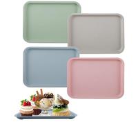 wocpvm 4 Piezas Bandejas Rectangulares de Plástico Bandeja de Plástico para Comida Rápida Mini Reutilizable Bandeja Plastico 24,5 x 17,5 cm para Restaurante, Cafetería, Cocina, Fiesta (4 Color)