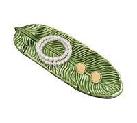 wocpvm Plato de Joyería de Cerámica Diseño de Hoja de Palmera,Plato de Almacenamiento Verde para Pulseras,Anillos y Joyas,Decoración para Vanity, Baño y Salón 21,5x8,3x1,7cm