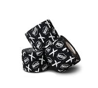WOD - Cinta de levantamiento de pesas con agarre de gancho de recuperación - resistente al sudor y a las tiza, envoltura adhesiva para pulgar, dedos y manos - negro/blanco, 1.5 pulgadas x 16 pies