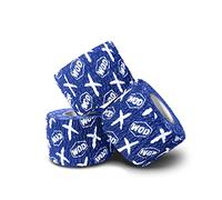 WOD - Cinta de levantamiento de pesas con gancho de recuperación, resistente al sudor y a las tizas, envoltura adhesiva para pulgar, dedos y manos, azul/blanco, 1.5 pulgadas x 16 pies