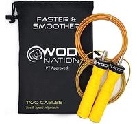 WOD Nation Cuerda para saltar con velocidad de ataque:Cuerdas para saltar ajustables:Sistema exclusivo de entrenamiento con dos cables para saltar:Uno grueso y uno liviano de 11 pies de cable,amarillo