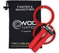 WOD Nation Cuerda para Saltar de Velocidad de Ataque: Cuerdas para Saltar Ajustables: Sistema único de Entrenamiento de Salto de Dos Cables: uno Grueso y uno Ligero de 11 pies de Cable, Color Rojo